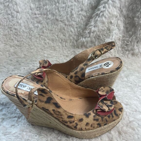 Steve Madden Fabric leopard print Espadrilles platform wedge sandals SZ10 - Picture 8 of 11